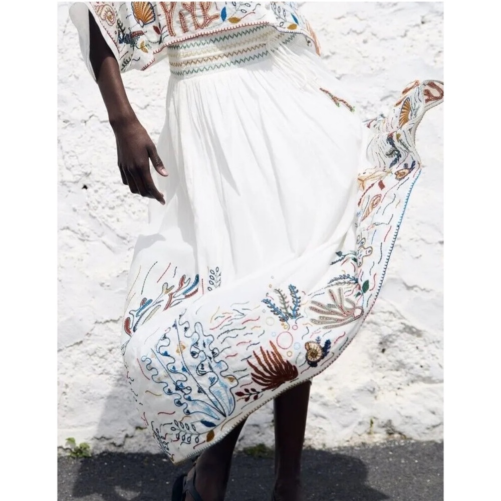 Zara LONG EMBROIDERED SKIRT Ecru - Picture 4 of 6